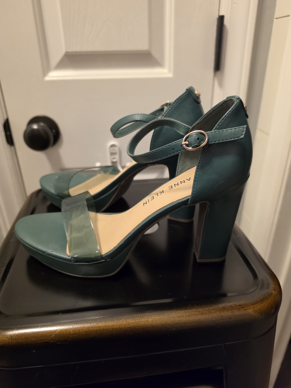 Anne Klein Green Platform Block Heel Sandals